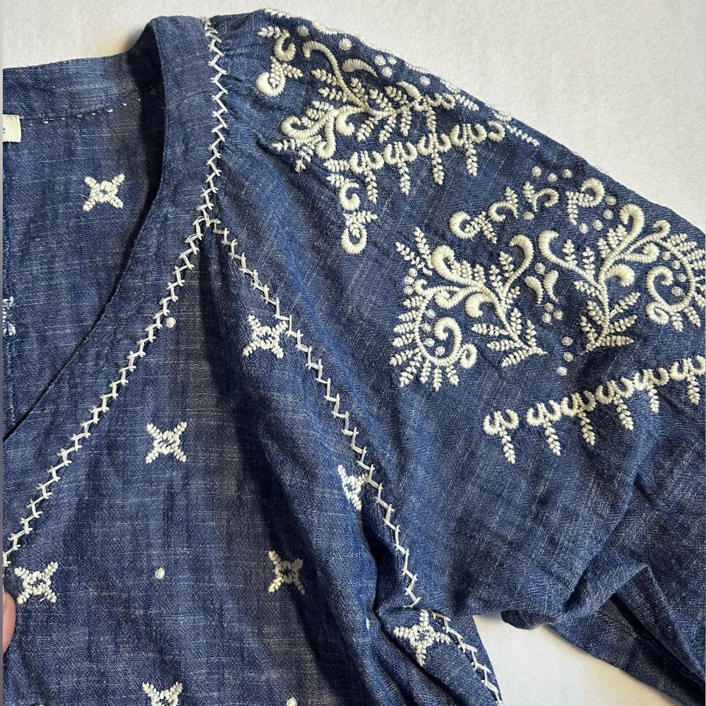 Sundance Blue Embroidered Boho Blouse | Peasant Tunic Top 100% Cotton Women’s M - Picture 5 of 5